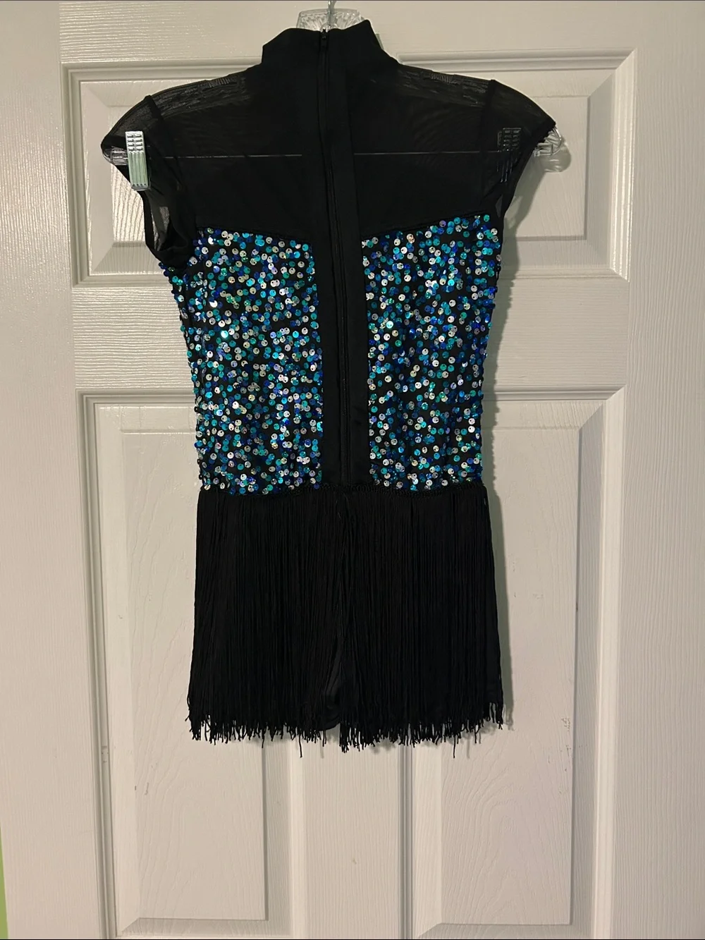 Weissman Black Dance Costume with Blue and Green Sequins